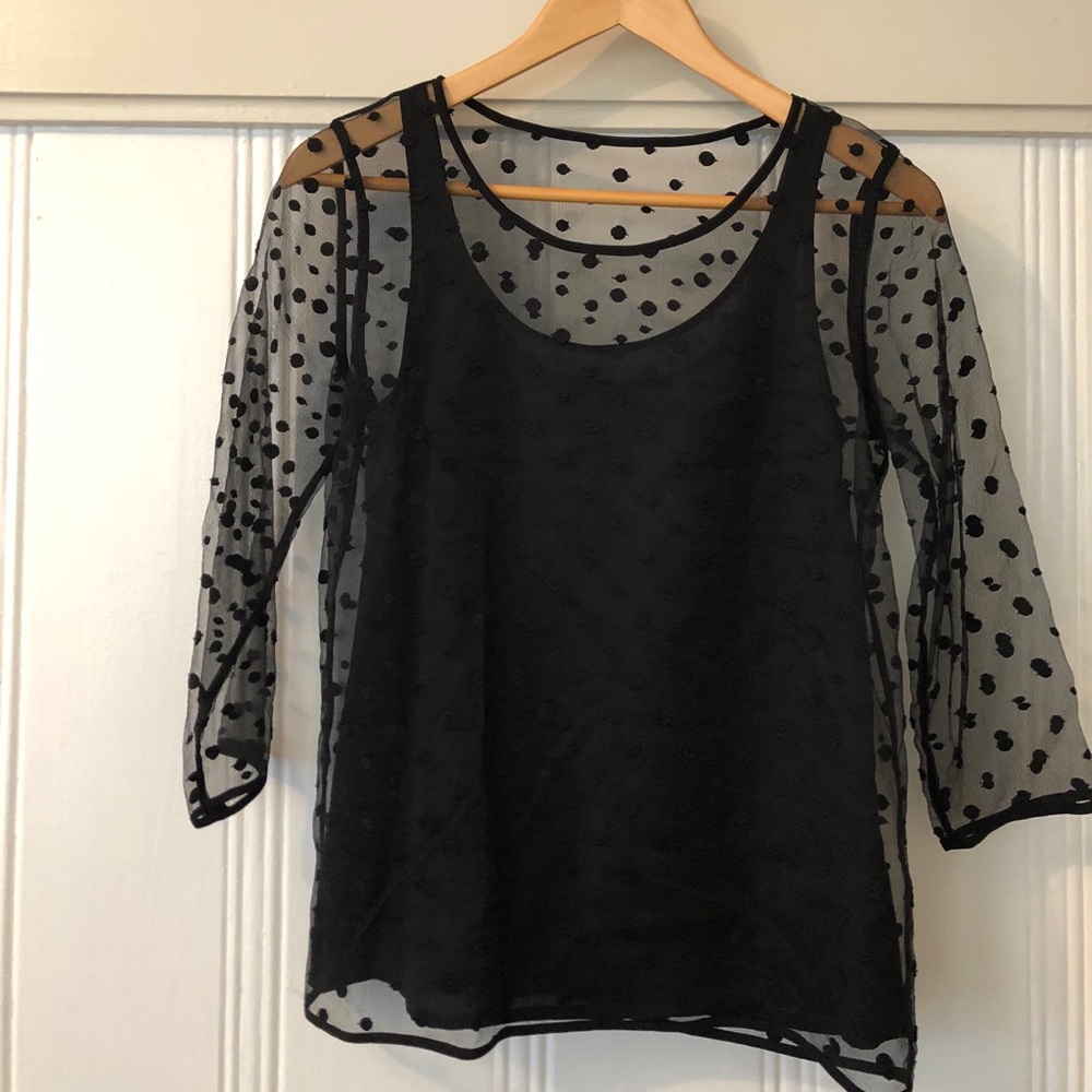 Club Monaco sheer black dot top